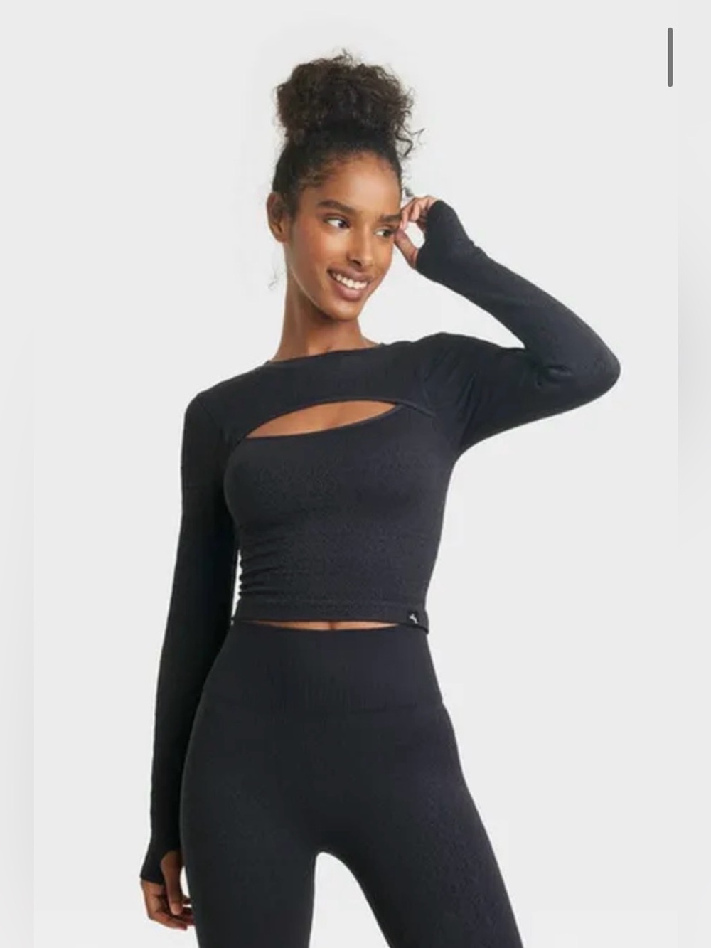 JoyLab Women's Textured Seamless Long Sleeve Top Black XS